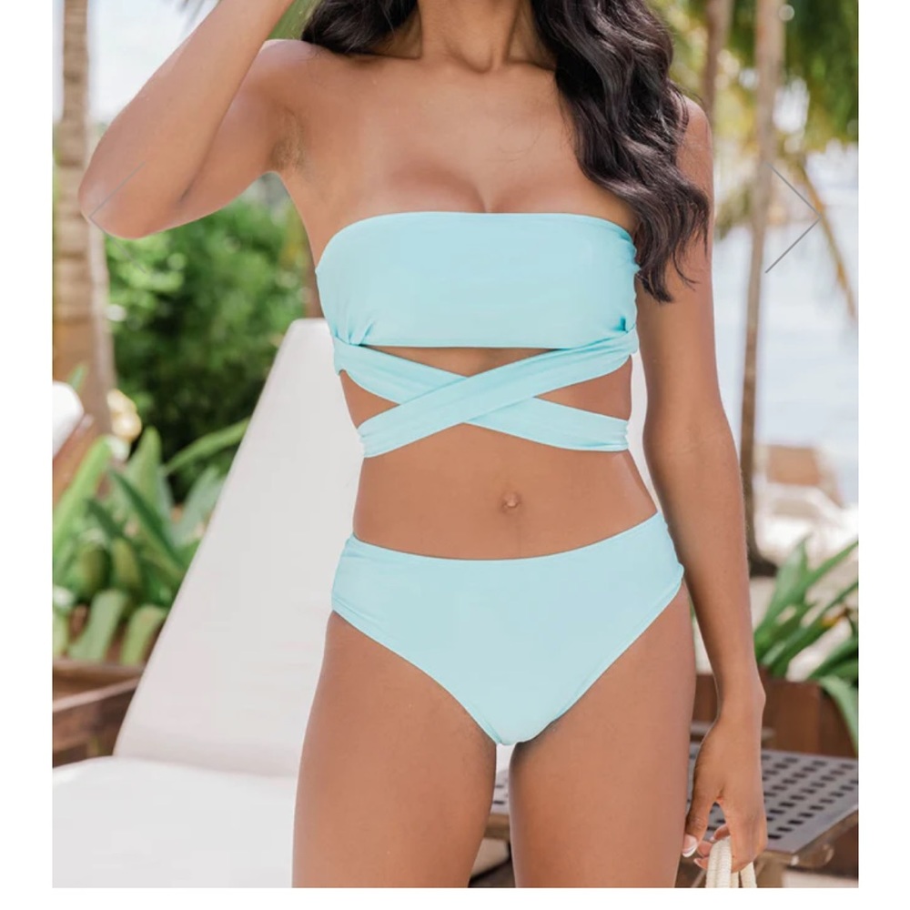 Pink Lily teal bikini